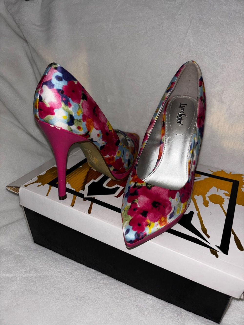 Limelight Pink Floral Satin Pointed Toe Stilettos
